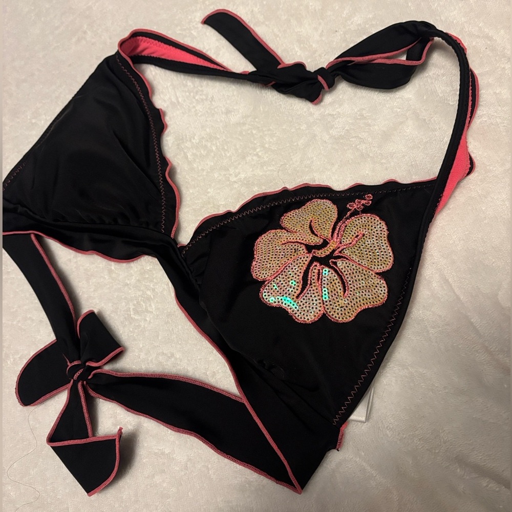 y2k sequin flower Bikini Top